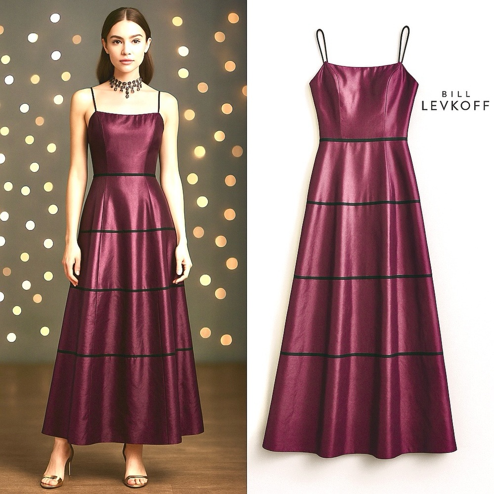 Vintage Bill Levkoff Plum Acetate A-Line Evening Dress Spaghetti Straps Size 4